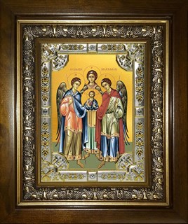 Икона Михаил, Гавриил и Рафаил архангелы, в киоте 24х30 см 26138