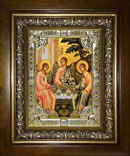 Икона Святая Троица, со стразами, в киоте 24х30 см 26178