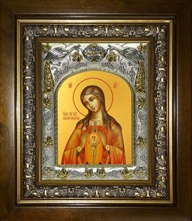 Икона В родах Помощница, икона Божией Матери, в киоте 20х24 см 26211
