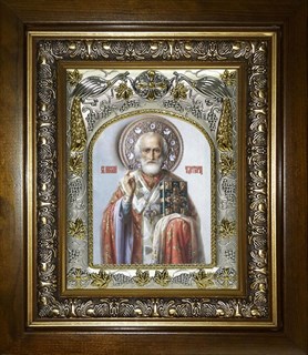 Икона Николай чудотворец, архиепископ Мир Ликийских, в киоте 20х24 см 26279