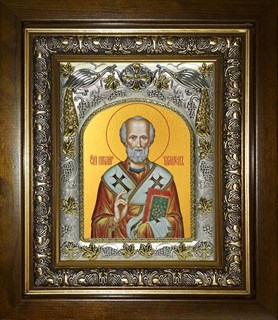 Икона Николай чудотворец, архиепископ Мир Ликийских, святитель, в киоте 20х24 см 26316