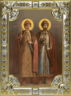 Икона Борис и Глеб благоверные князья-страстотерпцы, 18х24 см со стразами 26374