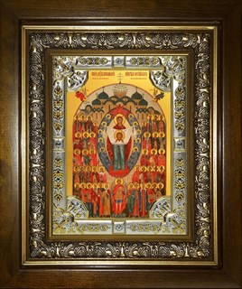 Икона Собор святых покровителей воинства Российского,в киоте 24х30 см 26471