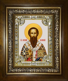 Икона Василий Великий святитель, в киоте 24х30 см 26514