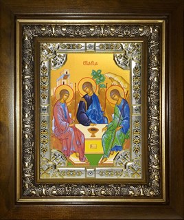 Икона Святая Троица, со стразами, в киоте 24х30 см 26591
