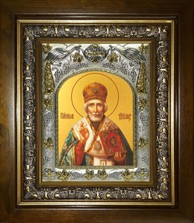 Икона Николай чудотворец, архиепископ Мир Ликийских, святитель, в киоте 20х24 см 27030