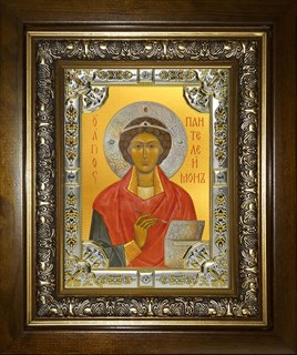 Икона Пантелеймон великомученик и целитель, в киоте 24х30 см 27218
