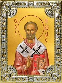 Икона Николай чудотворец, архиепископ Мир Ликийских, святитель, 18х24 см, со стразами 27319