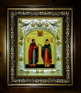 Икона Петр и Феврония святые благоверные князья, в киоте 20х24 см 27559