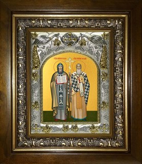 Икона Кирилл и Мефодий равноапостольные, в киоте 20х24 см 27578