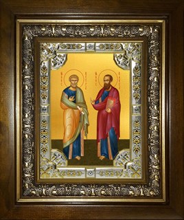 Икона Петр и Павел апостолы, в киоте 24х30 см 27635