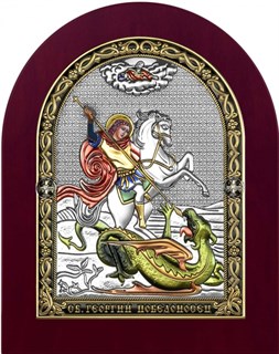 Икона Георгий Победоносец, дерево, серебро 925, 27688