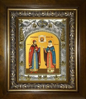 Икона Петр и Феврония святые благоверные князья, в киоте 20х24 см 27844