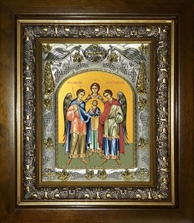 Икона Михаил, Гавриил и Рафаил архангелы, в киоте 20х24 см 27898