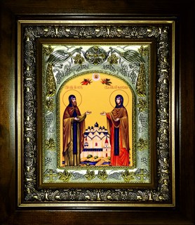 Икона Петр и Феврония святые благоверные князья, в киоте 20х24 см 27911
