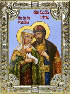 Икона Петр и Феврония святые благоверные князья, 18х24 см, со стразами 27928