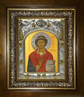 Икона Пантелеймон великомученик и целитель, в киоте 20х24 см 27989