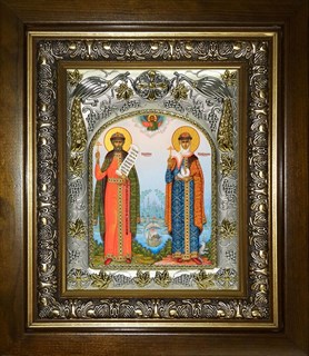 Икона Петр и Феврония святые благоверные князья, в киоте 20х24 см 28280