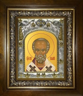Икона Николай чудотворец, архиепископ Мир Ликийских, святитель, в киоте 20х24 см 28357