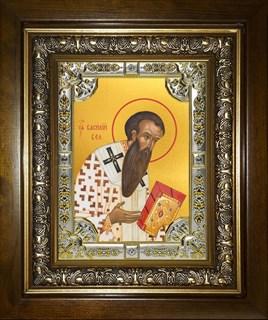 Икона Василий Великий святитель, в киоте 24х30 см 28525