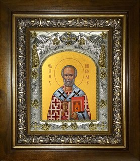 Икона Николай чудотворец, архиепископ Мир Ликийских, святитель, в киоте 20х24 см 28637