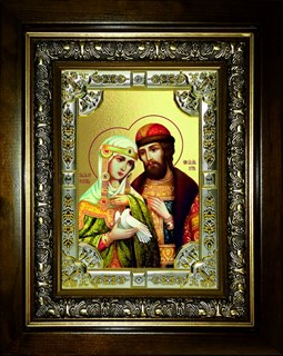 Икона Петр и Феврония святые благоверные князья, в киоте 24х30 см 28816