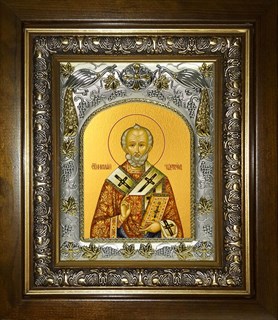 Икона Николай чудотворец, архиепископ Мир Ликийских, святитель, в киоте 20х24 см 28825