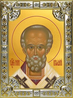 Икона Николай чудотворец, архиепископ Мир Ликийских, святитель, 18х24 см, со стразами 28833