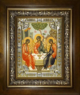 Икона Святая Троица, со стразами, в киоте 24х30 см 28871
