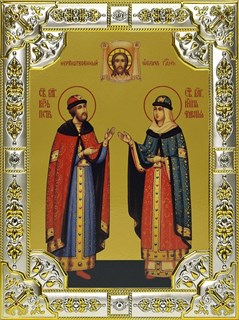 Икона Петр и Феврония святые благоверные князья, 18х24 см со стразами 28898