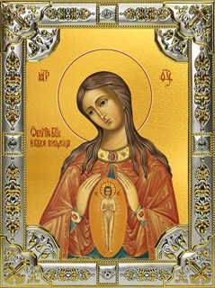 Икона В родах Помощница, икона Божией Матери, 18х24 см, со стразами 29010