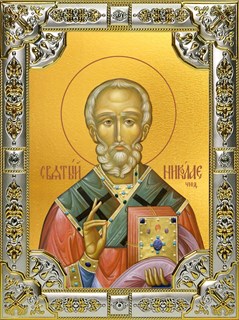 Икона Николай чудотворец, архиепископ Мир Ликийских, святитель, 18х24 см, со стразами 29061