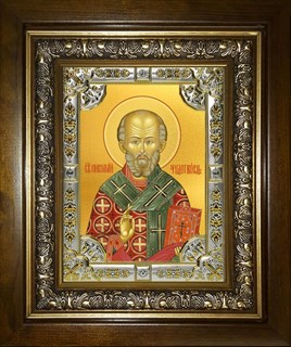 Икона Николай чудотворец, архиепископ Мир Ликийских, святитель, в киоте 24х30 см 29077