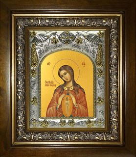 Икона В родах Помощница, икона Божией Матери, в киоте 20х24 см 29216