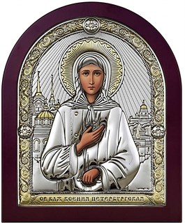 Икона Ксения Петербургская (Петербуржская), дерево, посеребрение 925 29311