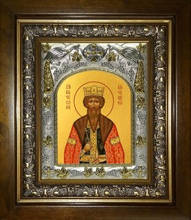 Икона Вячеслав Чешский благоверный князь, в киоте 20х24 см 29314