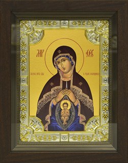 Икона В родах Помощница, икона Божией Матери, в киоте 24х30 см 29390