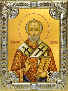Икона Николай чудотворец, архиепископ Мир Ликийских, святитель, 18х24 см, со стразами 29498