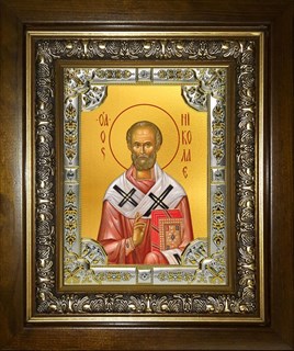 Икона Николай чудотворец, архиепископ Мир Ликийских, святитель, в киоте 24х30 см 29522
