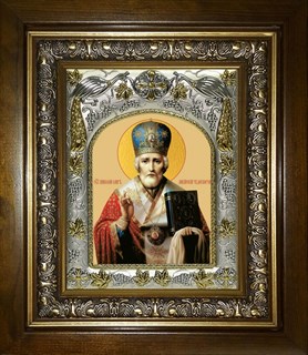 Икона Николай чудотворец, архиепископ Мир Ликийских, святитель, в киоте 20х24 см 29541