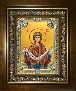 Икона Покров, икона Божией Матери, в киоте 24х30 см 29646