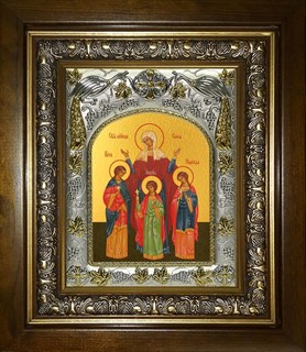 Икона Вера, Надежда, Любовь и их матерь София мученицы, в киоте 20х24 см 29705