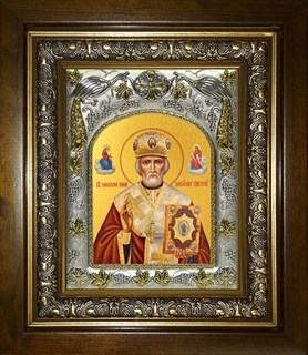 Икона Николай чудотворец, архиепископ Мир Ликийских, святитель, в киоте 20х24 см 29980
