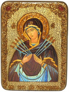 {{photo.Alt || photo.Description || 'Подарочная икона Образ Божией Матери Семистрельная на дубе 21х29 см.'}}