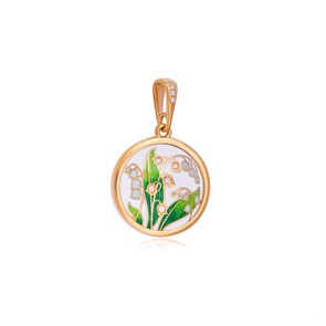 {{photo.Alt || photo.Description || 'Подвеска с фианитами «Ландыши», белая с позолотой, круглая, горячая эмаль'}}