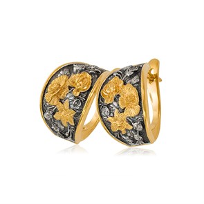 {{photo.Alt || photo.Description || 'Серьги с английским замком «Жостово» с позолоченными цветами, серебро, чернение'}}