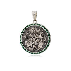 {{photo.Alt || photo.Description || 'Серебряная подвеска круглая «Жостово», зеленая'}}