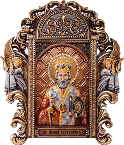 Резная икона "Николай Чудотворец" с ящиком RM100033