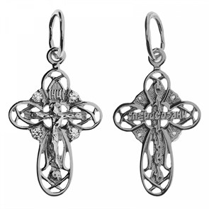 Крест серебрянный, Родий, с корундами, Царь Славы, 1.07 гр. ПР.К.000002