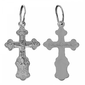 Крест серебрянный, Родий, с корундами, Спаси и сохрани, коллекция 